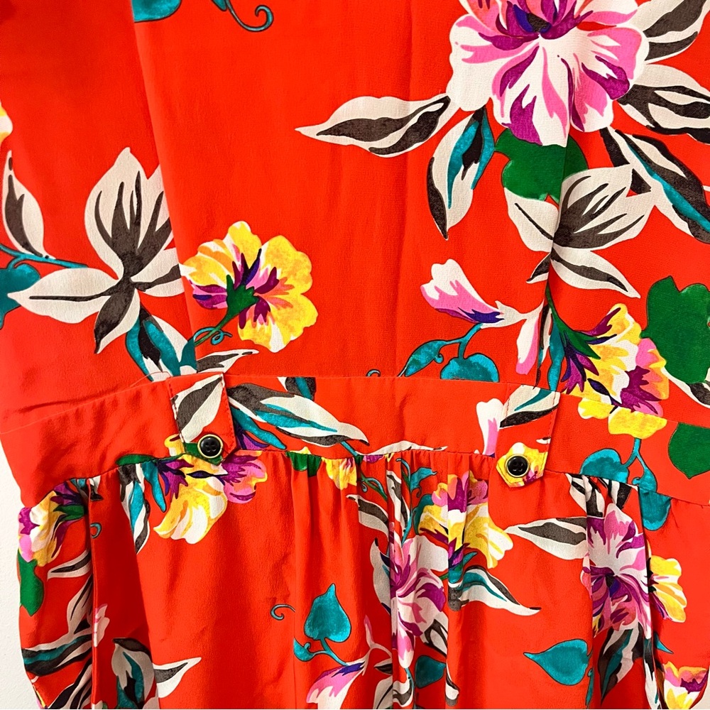 Yumi Kim 100% Silk Red Floral Jumpsuit S Vacation Vibrant Tropical Chic - Picture 6 of 12